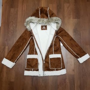 NWT Justice Suede Sherpa Faux Fur Hooded Jacket